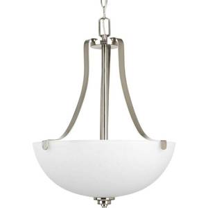 lot 237 image: Progress Lighting Legend Collection 3-Light Brushed Nickel Foyer Pendant with Sculpted Glass, P3505-09.