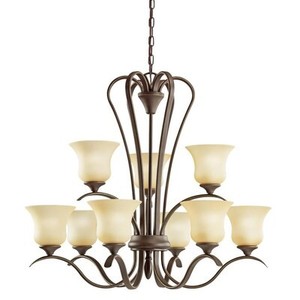 lot 239 image: Kichler Wedgeport 9-Light Olde Bronze Traditional Etched Glass Tiered Chandelier 2086OZL18.