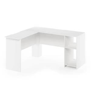 lot 243 image: Furinno 54 in. L-Shaped White Computer Desk with Shelves, 16084WH.