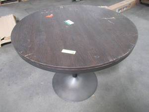 lot 208 image: Lumisource Dakota Round Industrial Dining Table in Antique Metal and Espresso Wood, DT-DKTA-ANE - TOP SCRATCHED.