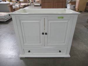 lot 217 image: Avanity Thompson 37 in. W x 22 in. D x 35 in. H Vanity in French White, THOMPSON-VS36-FW-C - Missing Top.
