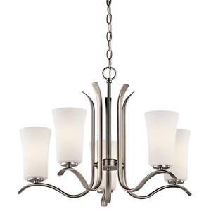lot 241 image: Kichler Armida 5-Light Brushed Nickel Chandelier with White Etched Glass Shade, 43074NI.