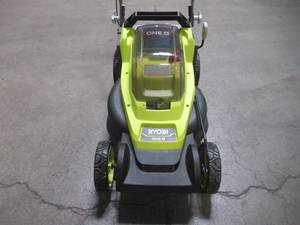 lot 15 image: Ryobi 13 in. ONE 18-Volt Lithium-Ion Cordless Battery Walk Behind Push Lawn Mower P1180VNM