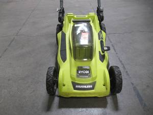 lot 20 image: Ryobi 20 in. 40-Volt Brushless Lithium-Ion Cordless Battery Walk Behind Push Lawn Mower RY401110-Y
