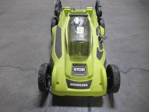 lot 21 image: Ryobi 20 in. 40-Volt Brushless Lithium-Ion Cordless Battery Walk Behind Push Lawn Mower RY401110-Y