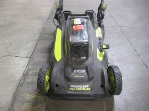 lot 25 image: Ryobi 20 in. 40-Volt 6.0 Ah Lithium-Ion Battery Brushless Cordless Walk Behind Self-Propelled Lawn Mower RY401120-Y