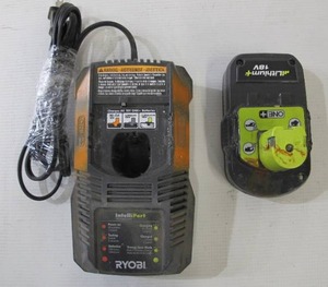 lot 567 image: Ryobi P118 18V Lithium Ion Battery Charger with P102 1.5Ah Battery
