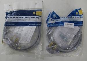 lot 578 image: 2- Pack GE Universal 3 Wire Dryer Power Cords Cables - 46 Feet