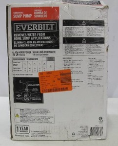 lot 599 image: Everbilt 13 HP Aluminum Sump Pump with Vertical Switch
