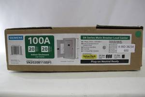 lot 600 image: Siemens SN Series 100 Amp 20-Space 20-Circuit Main Breaker Plug-On Neutral Load Center Value Pack