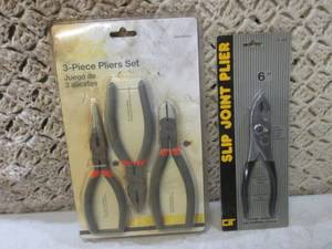 lot 148 image: (E-1) 3-Piece Pliers Set and 6 Sli...