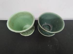 lot 37 image: 2 Green Ceramic Pots