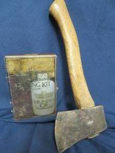 lot 41 image: SMALL  USA HATCHET & WETSTONE AND HONING KIT