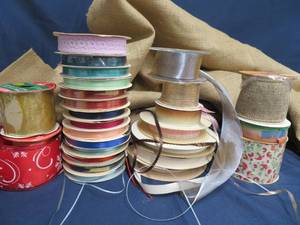 lot 81 image: 9 PIECE OF NEW LOOKING BURLAP, AND RIBBONS