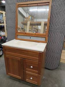 lot 111 image: 3 PIECE VANITY MIRROR AND VANITY SINK TOP
