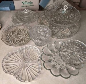 lot 13 image: Crystal Serving Bowls, Platters, Egg Plate