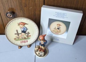 lot 231 image: Vintage Hummel 1989 Farm Boy Plate with Matching Figurine