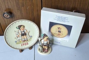 lot 233 image: Vintage Hummel 1988 Little Goat Herder Plate with Matching Figurine