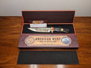 lot 65 image: Limited Edition American Mint American West Gold and Silver Coin Bowie Knife