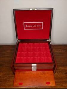 lot 72 image: Historic U.S. Coins Multi-Drawer Lined Wood Storage Case - NEW