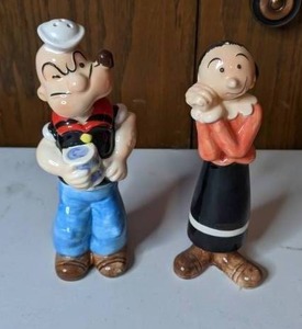 lot 313 image: Vintage Popeye and Olive Oyl Salt & Pepper Shakers