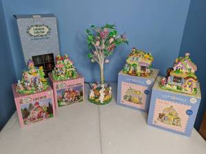 lot 383 image: Cottontale Easter Collectibles (4) Buildings and 18 Fiber Optic Tree