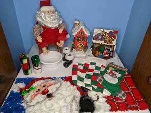 lot 386 image: Christmas Stockings, Candles, Talking Santa, Wall Hanging, etc.