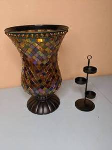 lot 144 image: PartyLites Mosaic Global Fusion Hurricane Candle Holder