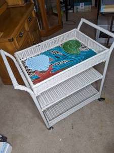 lot 149 image: White Wicker Cart with Unique Nautical Design