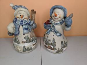 lot 123 image: (2) Hand-painted Ceramic Snowmen