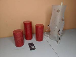 lot 133 image: Retired Partylite Snowy Night Hurricane Candle with LED Candles