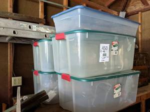 lot 450 image: (5) Clear Storage Totes with Lids
