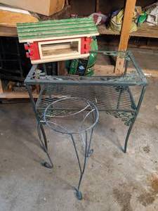 lot 433 image: Metal Plant Stand, Accent Table & Bird Feeder