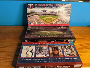 lot 178 image: Vintage Puzzles MN Vikings, Rockwell Baseball, MN Twins