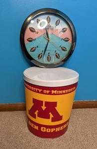 lot 94 image: Football Wall Clock and MN Gopher Tin