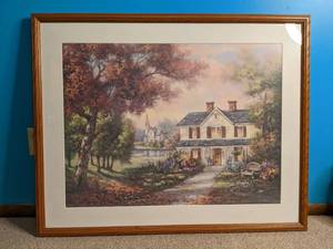 lot 96 image: Custom Framed Carl Valente Idyllic Landscape Print