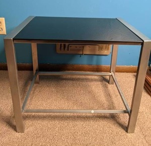 lot 98 image: Metal End Table with Black Glass Top