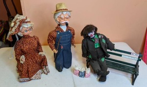 lot 309 image: (3) Dolls Sad Clown and Elderly Couple