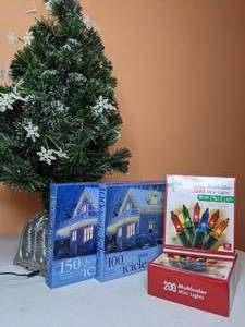 lot 350 image: String Lights and Mini Christmas Tree Display