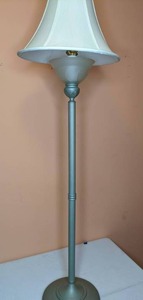 lot 355 image: Metal and Glass Floor Lamp with Fabric Shade