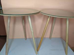 lot 357 image: (2) Matching Contemporary Side Tables with Glass Tops