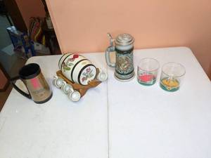 lot 293 image: Barware Beer Stein, Shot and Lowball Glasses, etc.