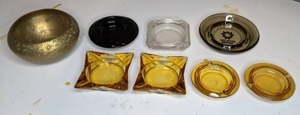 lot 252 image: (7) Vintage Ashtrays and Etched Brass Bowl