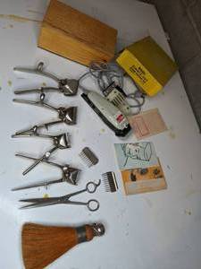 lot 258 image: (2) Vintage Barber Kits Electric and Manual