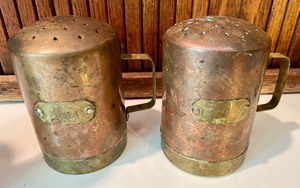 lot 73 image: Copper, Wood and Marble Salt and Pepper Shakers