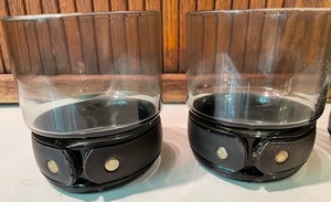 lot 90 image: Lowball Glassware with Leather Straps on the Bottom