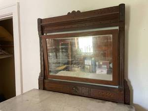 lot 222 image: 4 Drawer Vintage Dresser With Marble Top And Mirror.