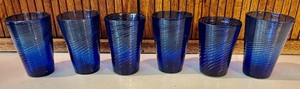 lot 318 image: Cobalt Blue Pitcher with 6 Glasses