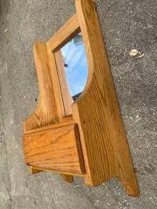 lot 249 image: Wooden Wall Mount Single Drawer Mirrored Shelf