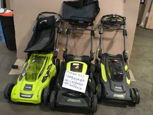 Lot of 3 Ryobi cordless lawmowers used tool only - no battery or charger used customer returns see pictures